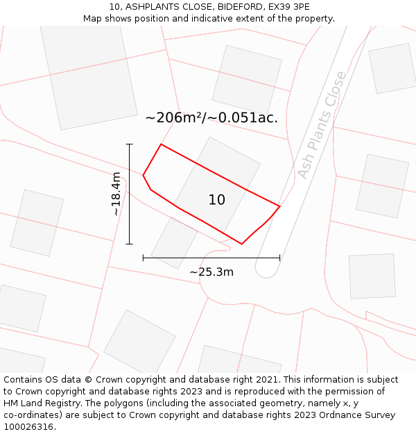 10, ASHPLANTS CLOSE, BIDEFORD, EX39 3PE: Plot and title map