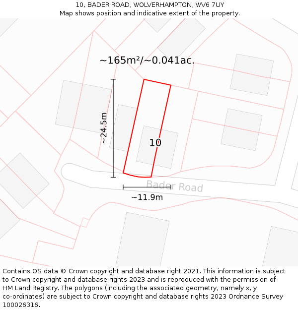 10, BADER ROAD, WOLVERHAMPTON, WV6 7UY: Plot and title map