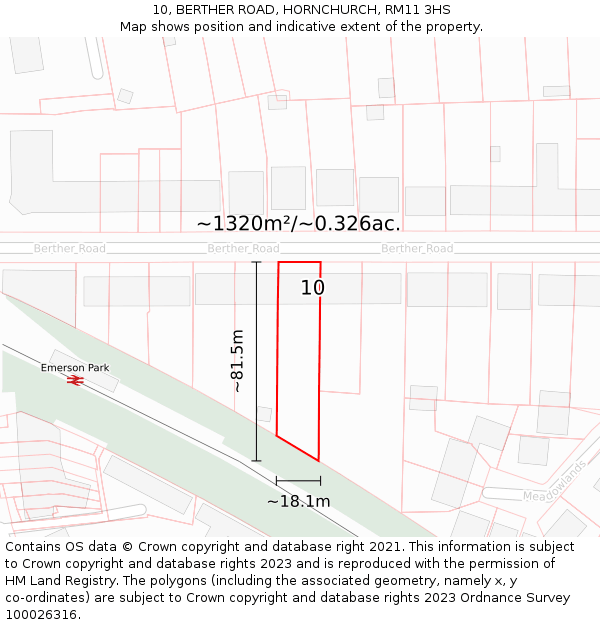10, BERTHER ROAD, HORNCHURCH, RM11 3HS: Plot and title map