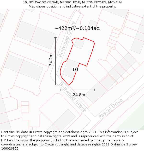 10, BOLTWOOD GROVE, MEDBOURNE, MILTON KEYNES, MK5 6LN: Plot and title map