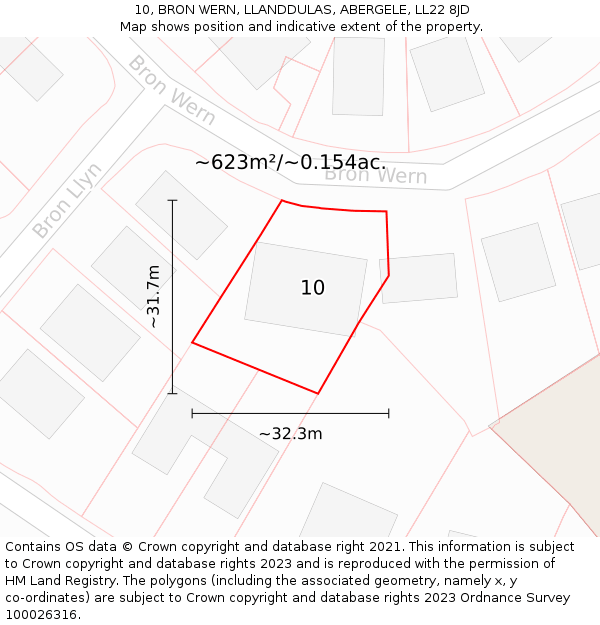 10, BRON WERN, LLANDDULAS, ABERGELE, LL22 8JD: Plot and title map