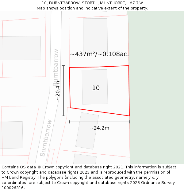 10, BURNTBARROW, STORTH, MILNTHORPE, LA7 7JW: Plot and title map