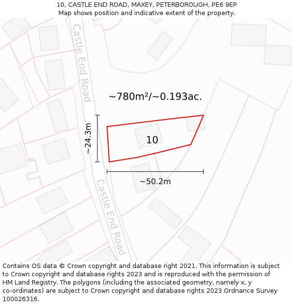 10, CASTLE END ROAD, MAXEY, PETERBOROUGH, PE6 9EP: Plot and title map