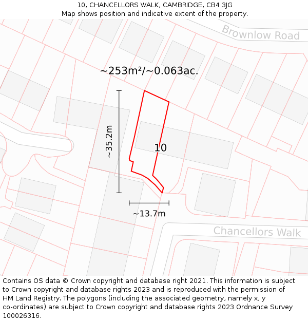 10, CHANCELLORS WALK, CAMBRIDGE, CB4 3JG: Plot and title map