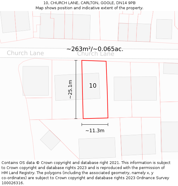10, CHURCH LANE, CARLTON, GOOLE, DN14 9PB: Plot and title map