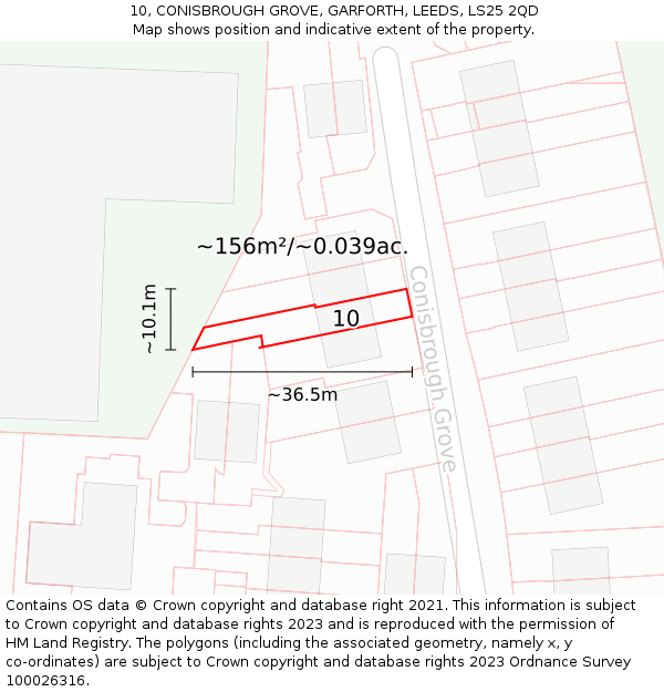 10, CONISBROUGH GROVE, GARFORTH, LEEDS, LS25 2QD: Plot and title map