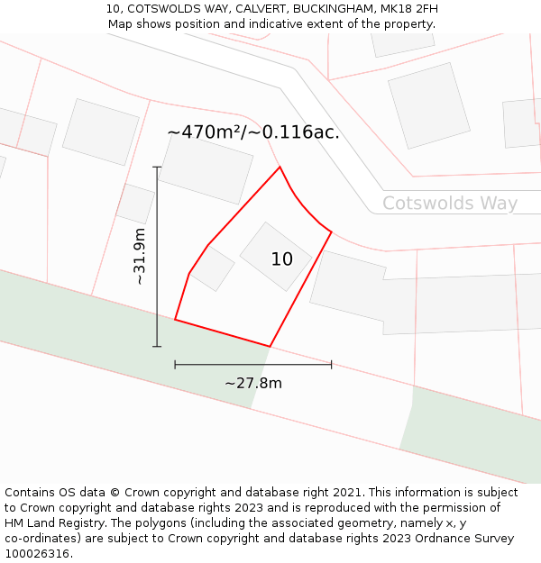 10, COTSWOLDS WAY, CALVERT, BUCKINGHAM, MK18 2FH: Plot and title map