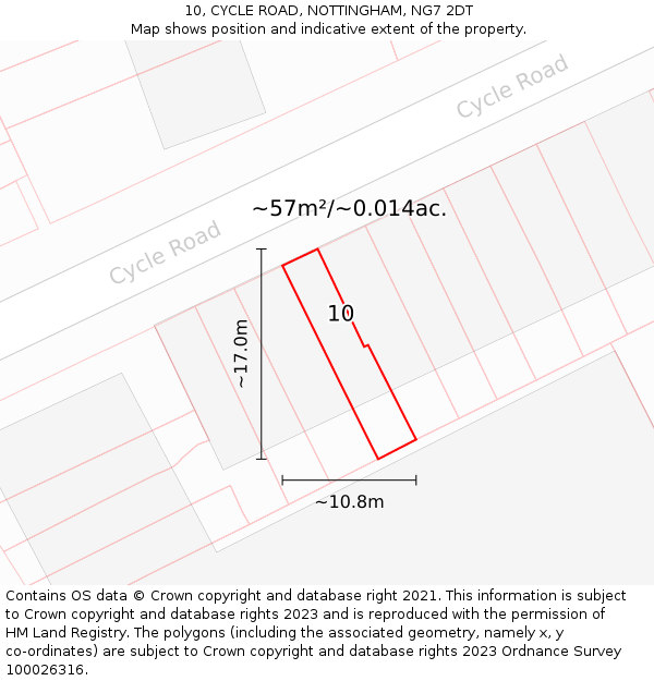 10, CYCLE ROAD, NOTTINGHAM, NG7 2DT: Plot and title map