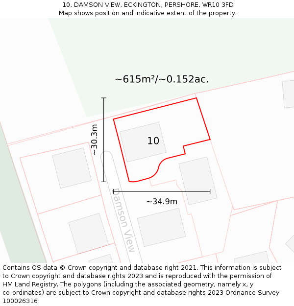 10, DAMSON VIEW, ECKINGTON, PERSHORE, WR10 3FD: Plot and title map
