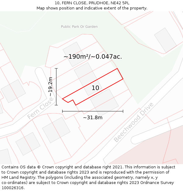 10, FERN CLOSE, PRUDHOE, NE42 5PL: Plot and title map