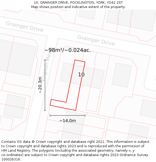 10, GRAINGER DRIVE, POCKLINGTON, YORK, YO42 2ST: Plot and title map