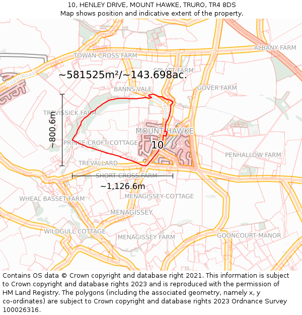 10, HENLEY DRIVE, MOUNT HAWKE, TRURO, TR4 8DS: Plot and title map