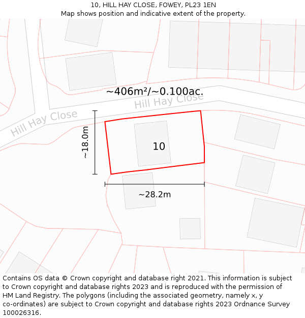 10, HILL HAY CLOSE, FOWEY, PL23 1EN: Plot and title map