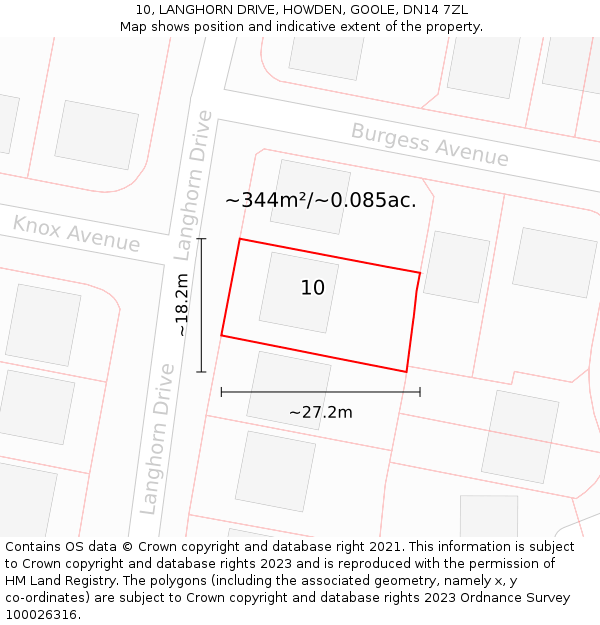 10, LANGHORN DRIVE, HOWDEN, GOOLE, DN14 7ZL: Plot and title map