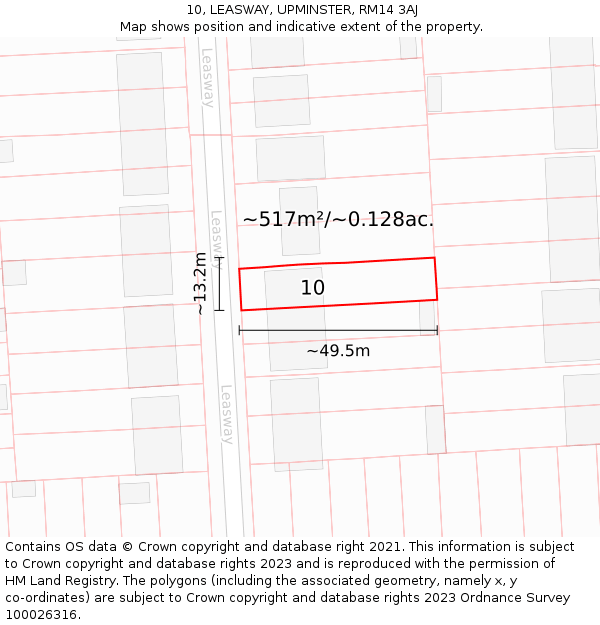 10, LEASWAY, UPMINSTER, RM14 3AJ: Plot and title map