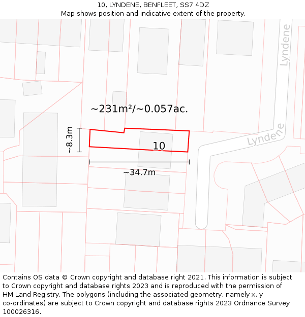 10, LYNDENE, BENFLEET, SS7 4DZ: Plot and title map