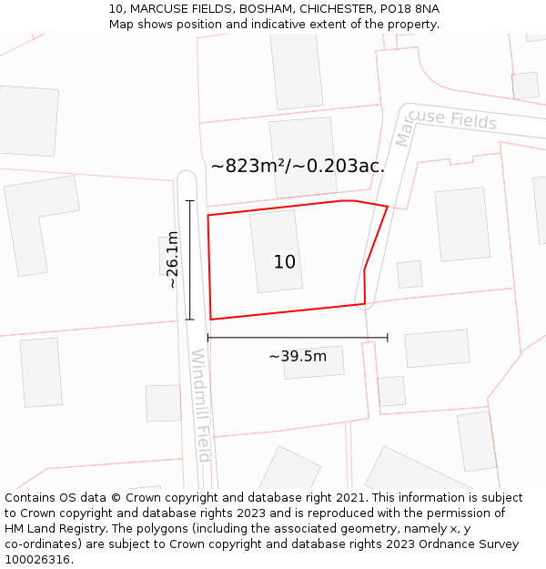 10, MARCUSE FIELDS, BOSHAM, CHICHESTER, PO18 8NA: Plot and title map