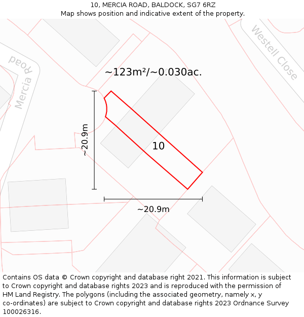 10, MERCIA ROAD, BALDOCK, SG7 6RZ: Plot and title map