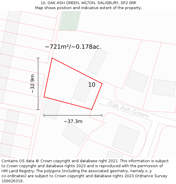 10, OAK ASH GREEN, WILTON, SALISBURY, SP2 0RR: Plot and title map