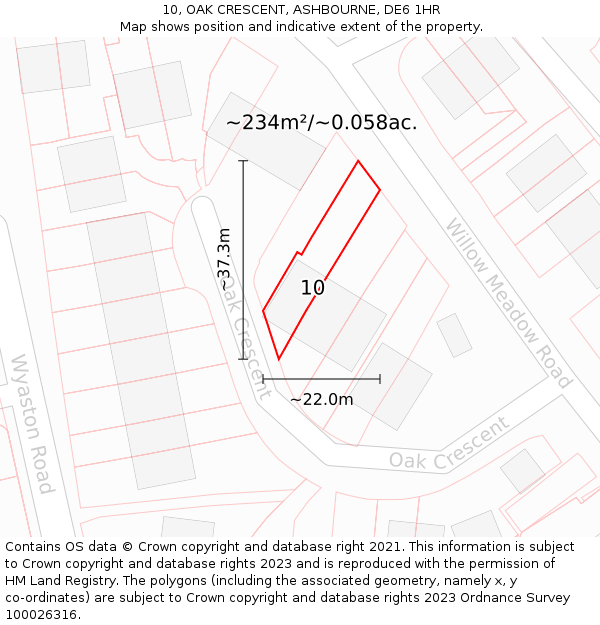 10, OAK CRESCENT, ASHBOURNE, DE6 1HR: Plot and title map