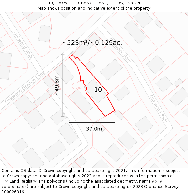 10, OAKWOOD GRANGE LANE, LEEDS, LS8 2PF: Plot and title map