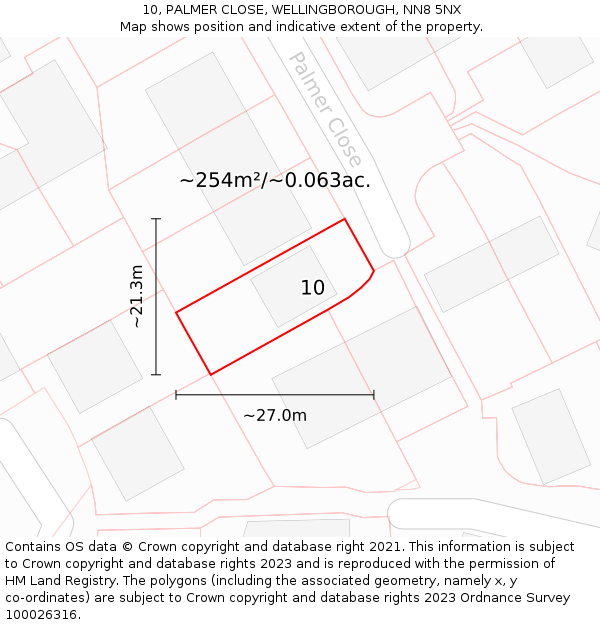 10, PALMER CLOSE, WELLINGBOROUGH, NN8 5NX: Plot and title map