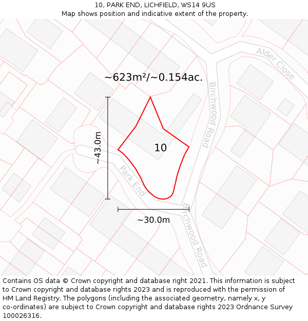 10, PARK END, LICHFIELD, WS14 9US: Plot and title map