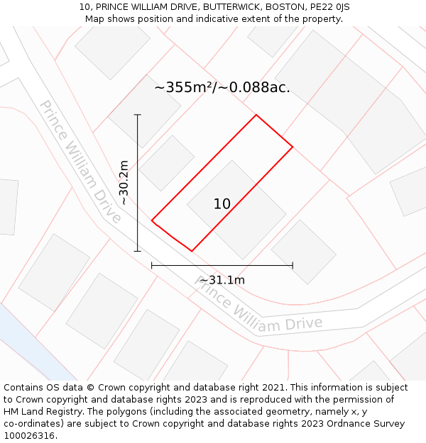 10, PRINCE WILLIAM DRIVE, BUTTERWICK, BOSTON, PE22 0JS: Plot and title map