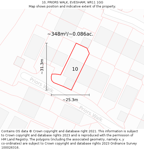 10, PRIORS WALK, EVESHAM, WR11 1GG: Plot and title map