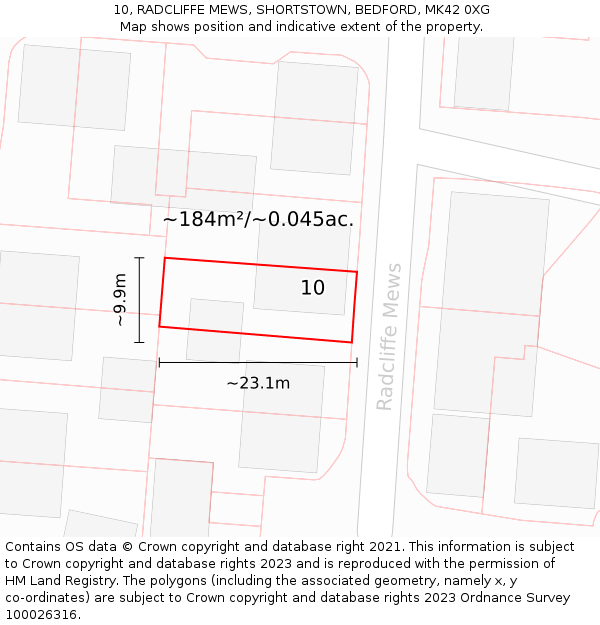10, RADCLIFFE MEWS, SHORTSTOWN, BEDFORD, MK42 0XG: Plot and title map
