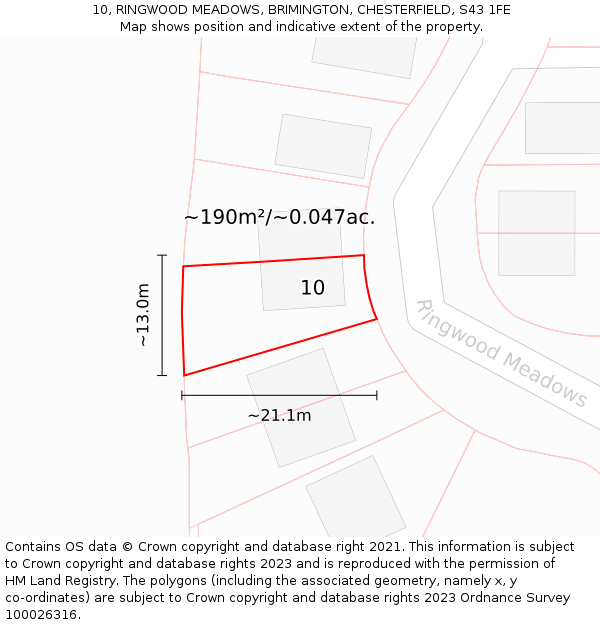 10, RINGWOOD MEADOWS, BRIMINGTON, CHESTERFIELD, S43 1FE: Plot and title map