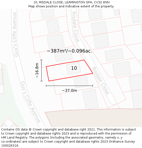 10, RISDALE CLOSE, LEAMINGTON SPA, CV32 6NN: Plot and title map