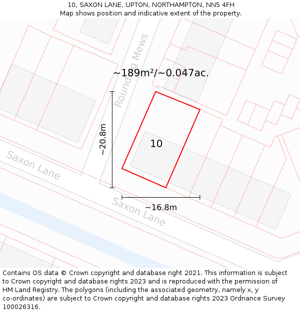 10, SAXON LANE, UPTON, NORTHAMPTON, NN5 4FH: Plot and title map
