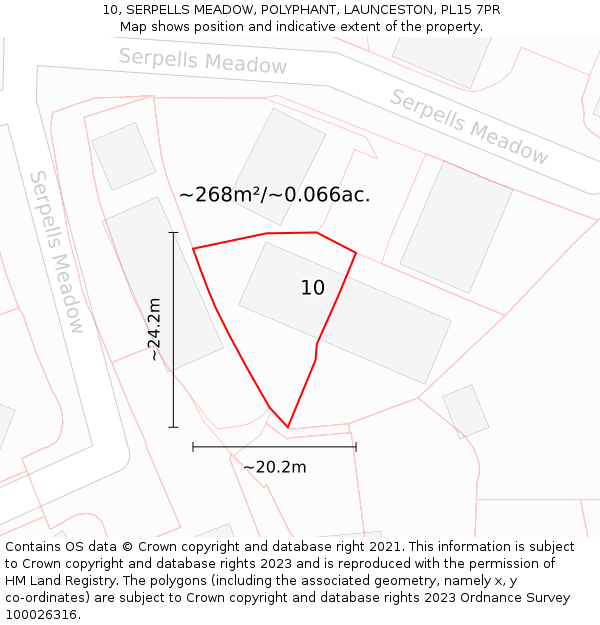 10, SERPELLS MEADOW, POLYPHANT, LAUNCESTON, PL15 7PR: Plot and title map