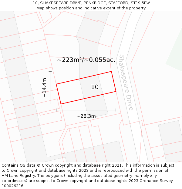 10, SHAKESPEARE DRIVE, PENKRIDGE, STAFFORD, ST19 5PW: Plot and title map