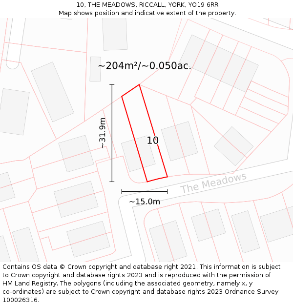 10, THE MEADOWS, RICCALL, YORK, YO19 6RR: Plot and title map