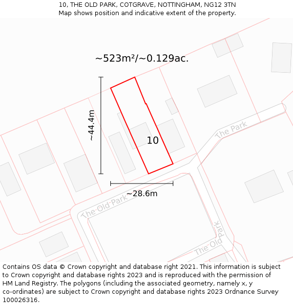10, THE OLD PARK, COTGRAVE, NOTTINGHAM, NG12 3TN: Plot and title map