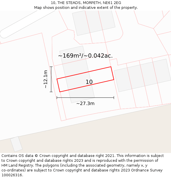 10, THE STEADS, MORPETH, NE61 2EG: Plot and title map