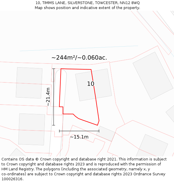 10, TIMMS LANE, SILVERSTONE, TOWCESTER, NN12 8WQ: Plot and title map
