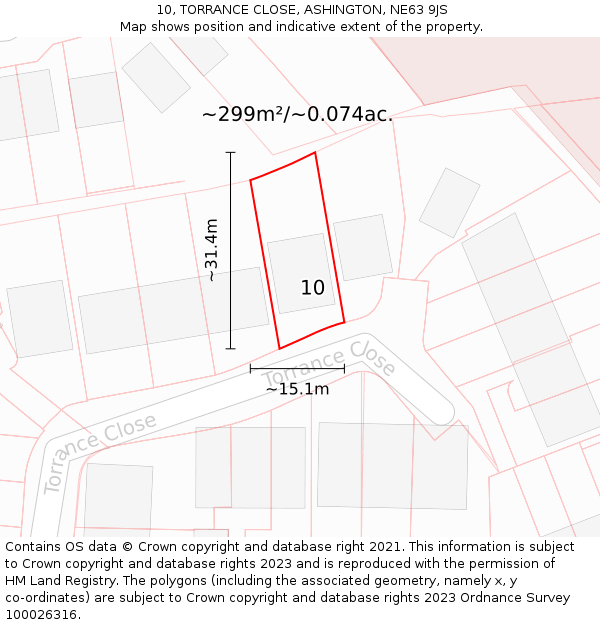 10, TORRANCE CLOSE, ASHINGTON, NE63 9JS: Plot and title map