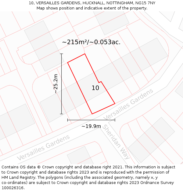 10, VERSAILLES GARDENS, HUCKNALL, NOTTINGHAM, NG15 7NY: Plot and title map