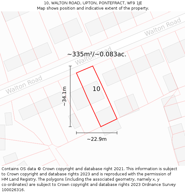 10, WALTON ROAD, UPTON, PONTEFRACT, WF9 1JE: Plot and title map