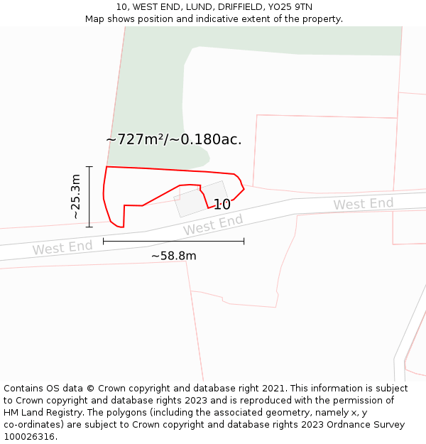 10, WEST END, LUND, DRIFFIELD, YO25 9TN: Plot and title map