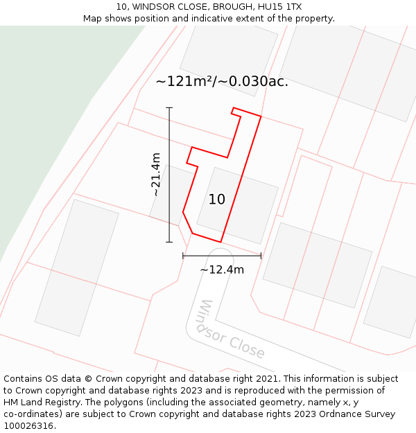 10, WINDSOR CLOSE, BROUGH, HU15 1TX: Plot and title map