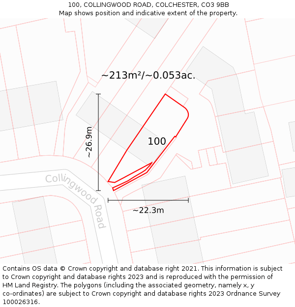 100, COLLINGWOOD ROAD, COLCHESTER, CO3 9BB: Plot and title map