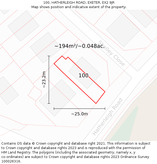 100, HATHERLEIGH ROAD, EXETER, EX2 9JR: Plot and title map