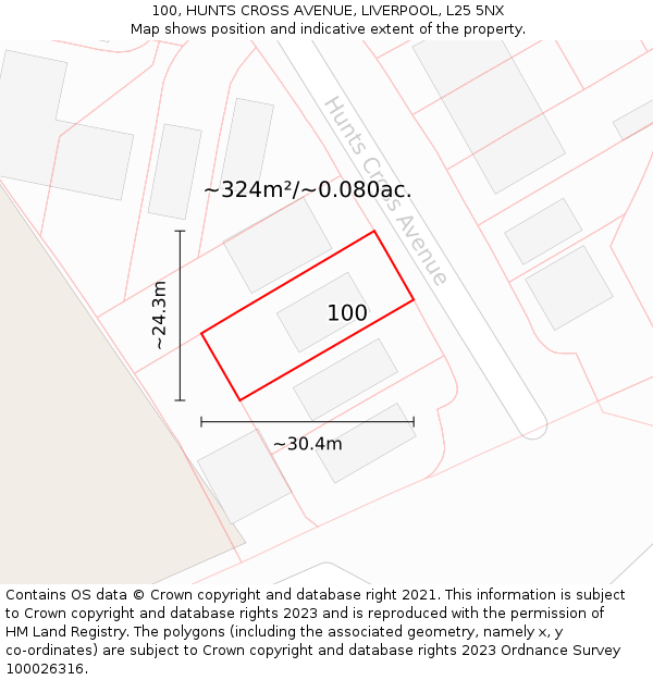 100, HUNTS CROSS AVENUE, LIVERPOOL, L25 5NX: Plot and title map