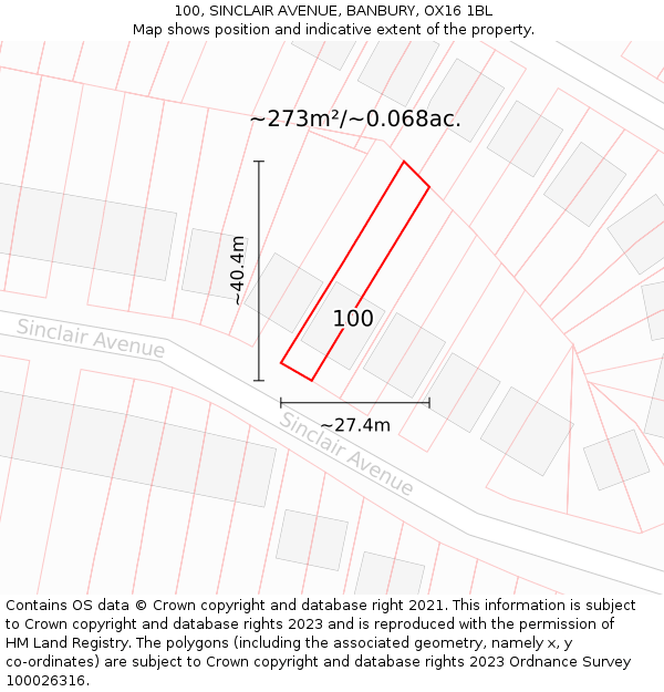 100, SINCLAIR AVENUE, BANBURY, OX16 1BL: Plot and title map