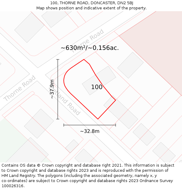 100, THORNE ROAD, DONCASTER, DN2 5BJ: Plot and title map