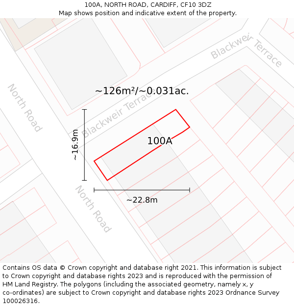 100A, NORTH ROAD, CARDIFF, CF10 3DZ: Plot and title map